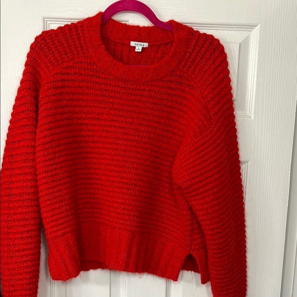 Pistola Red Crewneck Sweater with Textured Knit